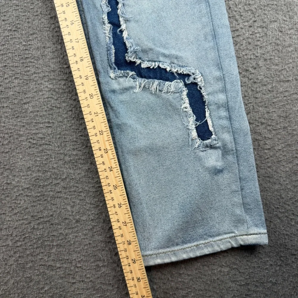 boohooMAN Jeans Men's 28 Blue Distressed Patchwork Straight Leg Streetwear